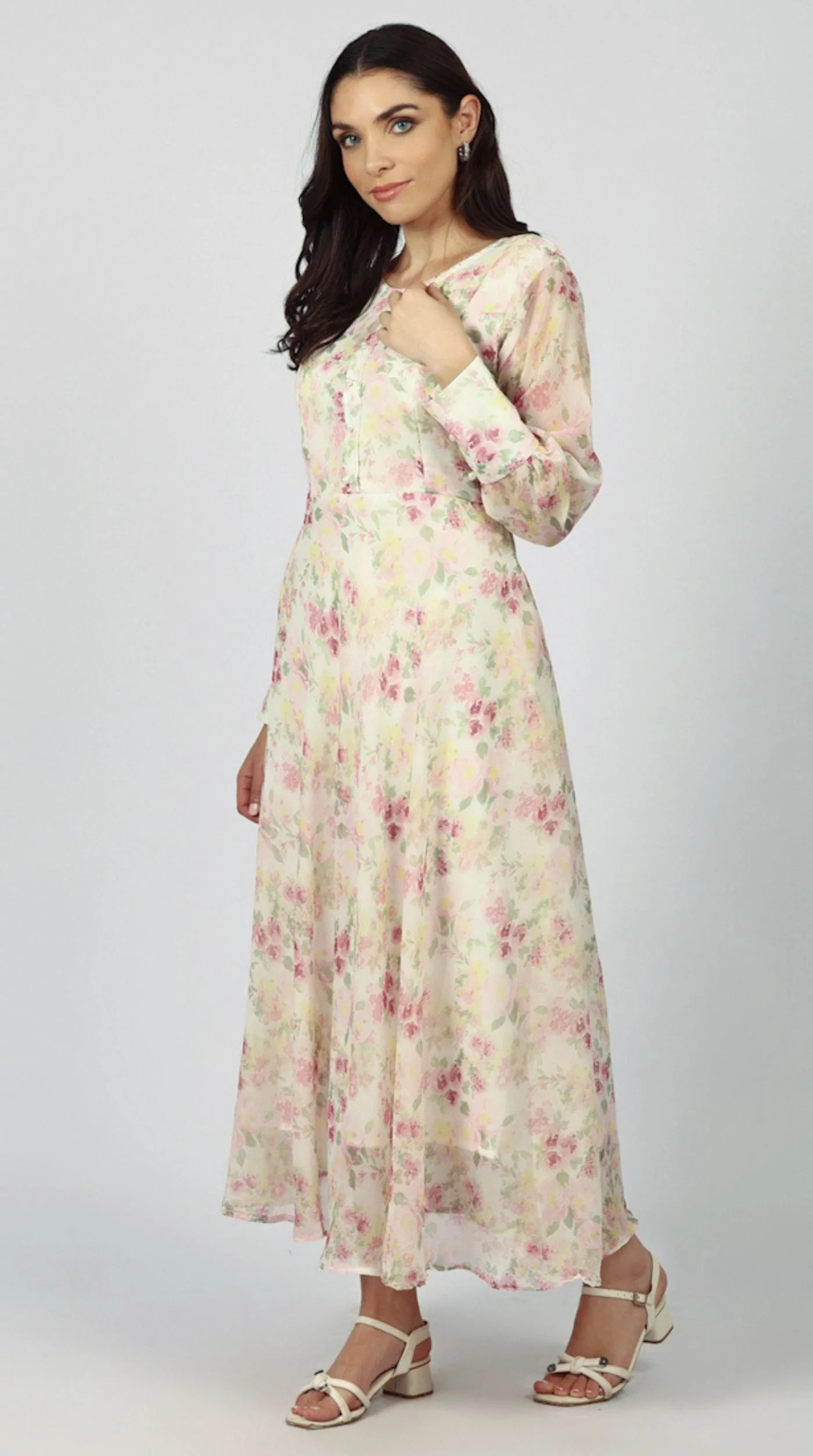 Ivory Chiffion Bias Cut Dress - Image 3