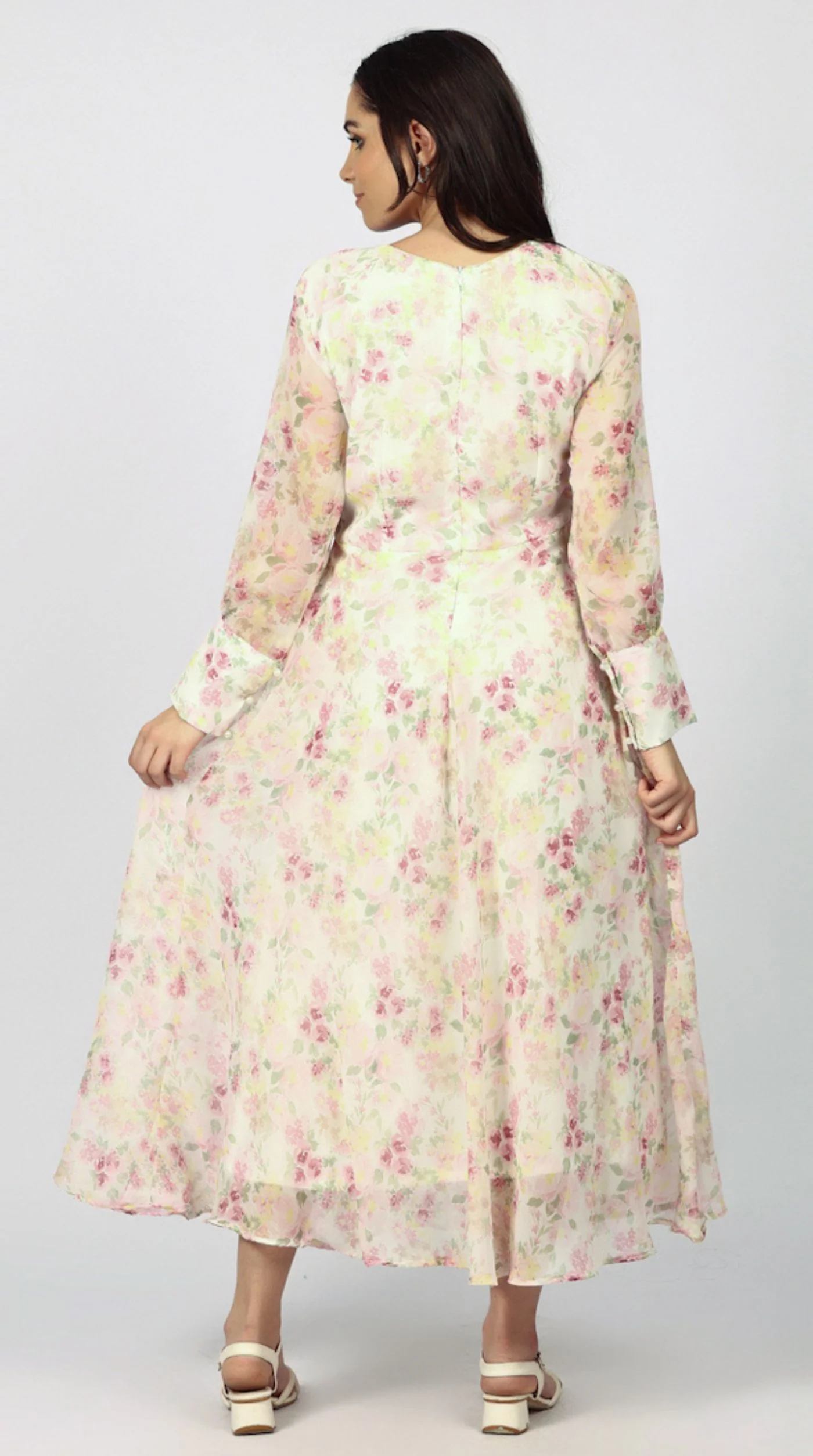 Ivory Chiffion Bias Cut Dress - Image 4