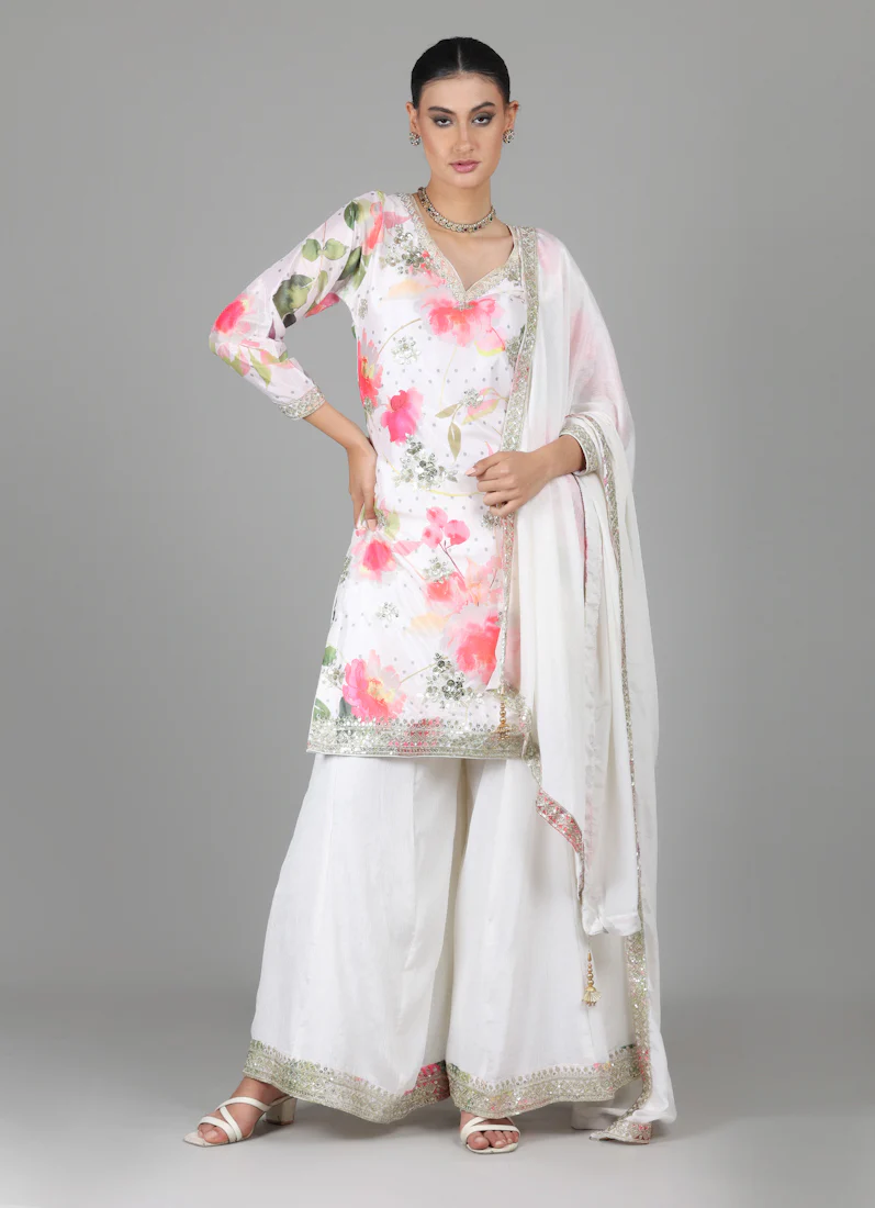 Ivory Chinon Floral Printed Suit Set - Image 2