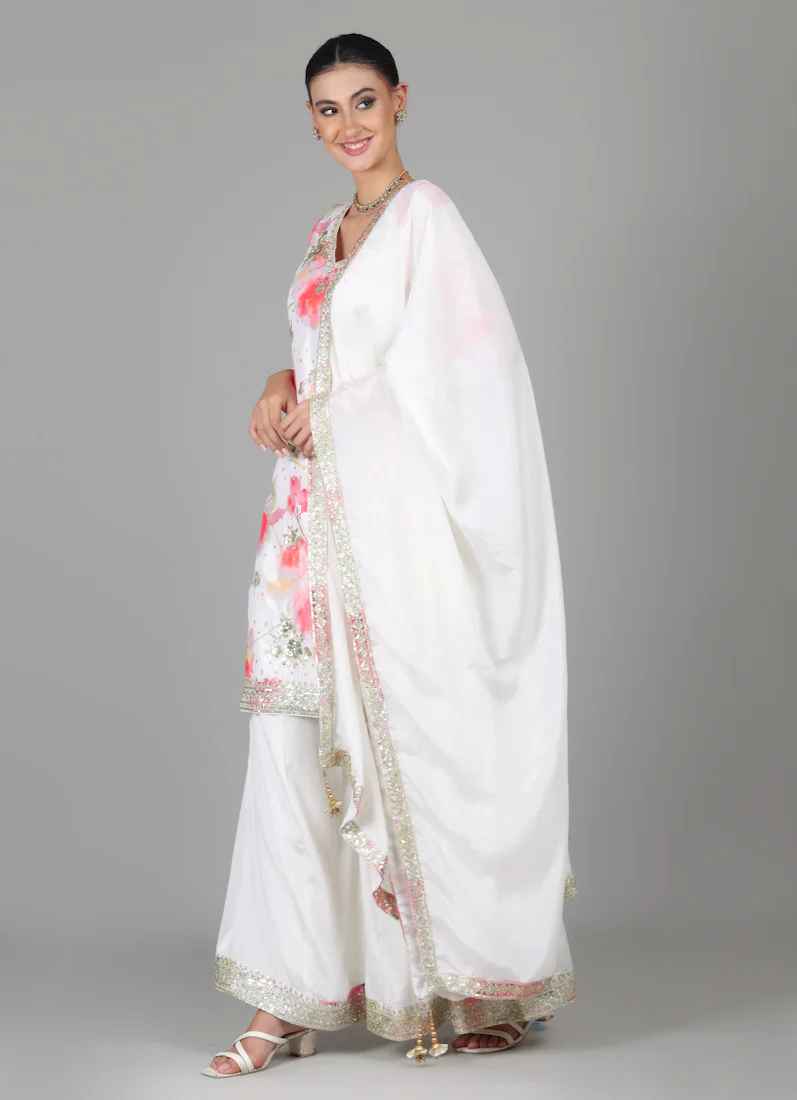 Ivory Chinon Floral Printed Suit Set - Image 3