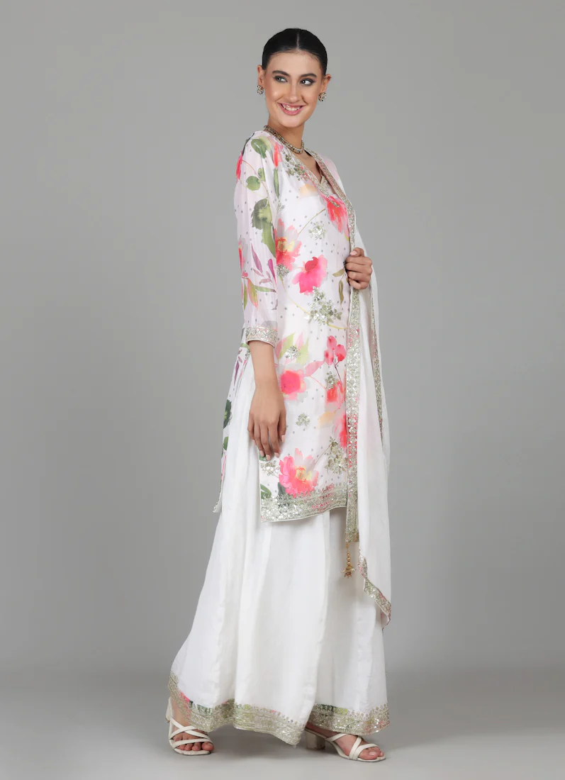Ivory Chinon Floral Printed Suit Set - Image 4