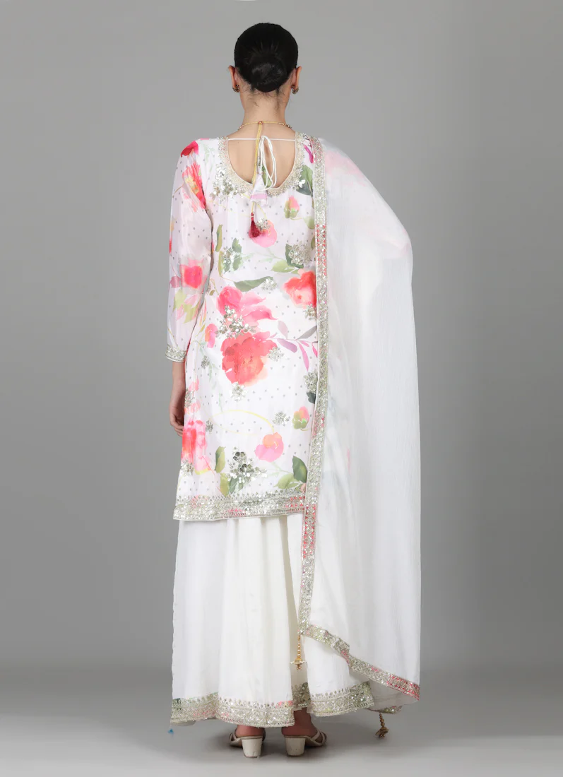 Ivory Chinon Floral Printed Suit Set - Image 7