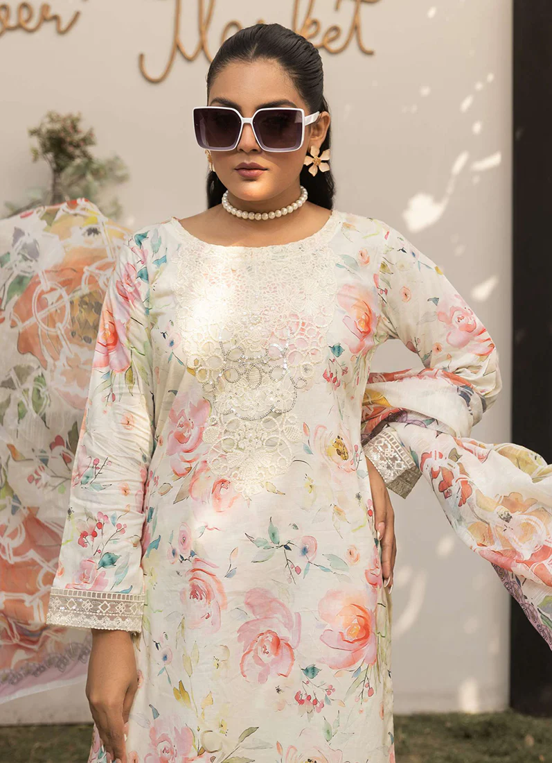 Ivory Digital Printed Lawn Suit Set - Image 3