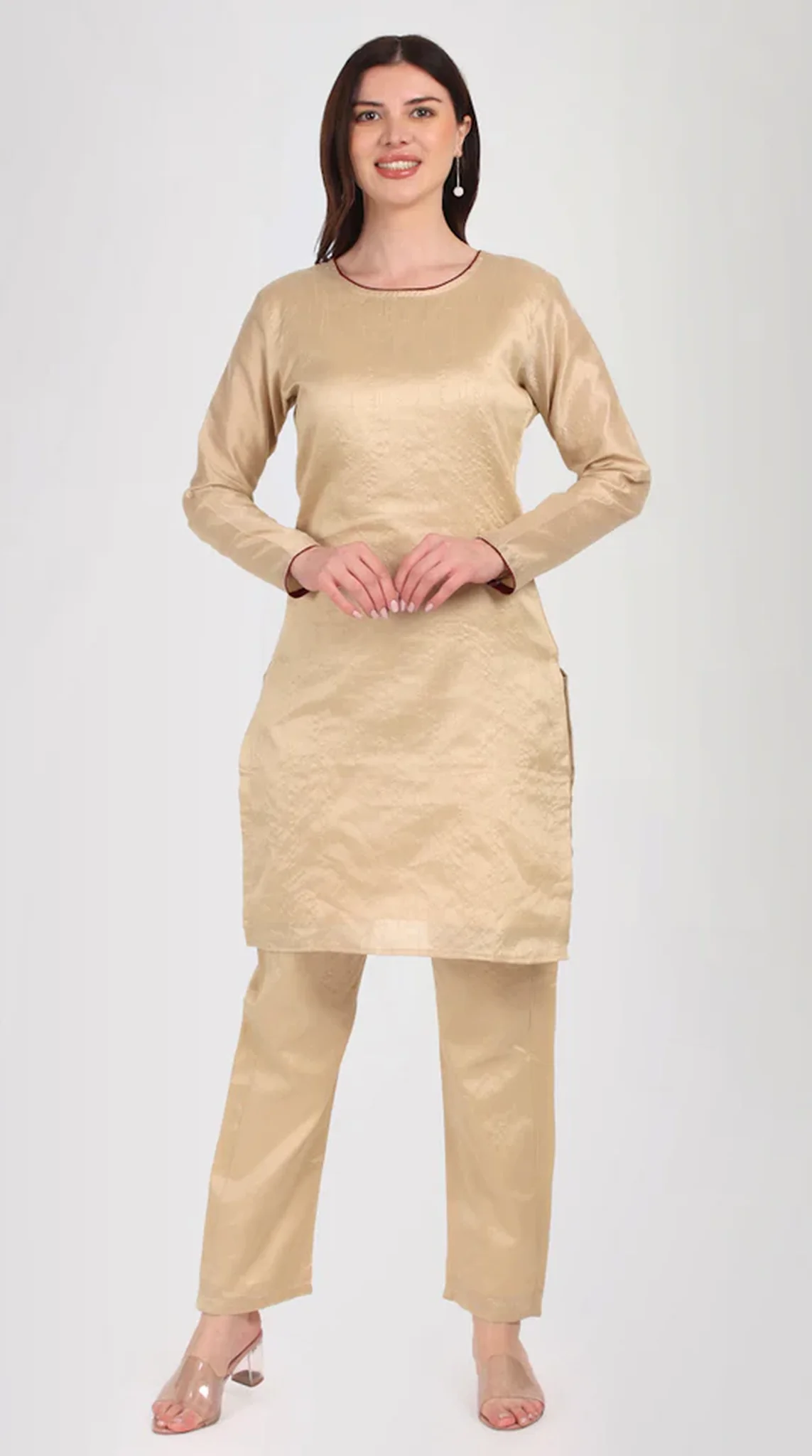 Ivory Dupion Velvet Suit Set - Image 5