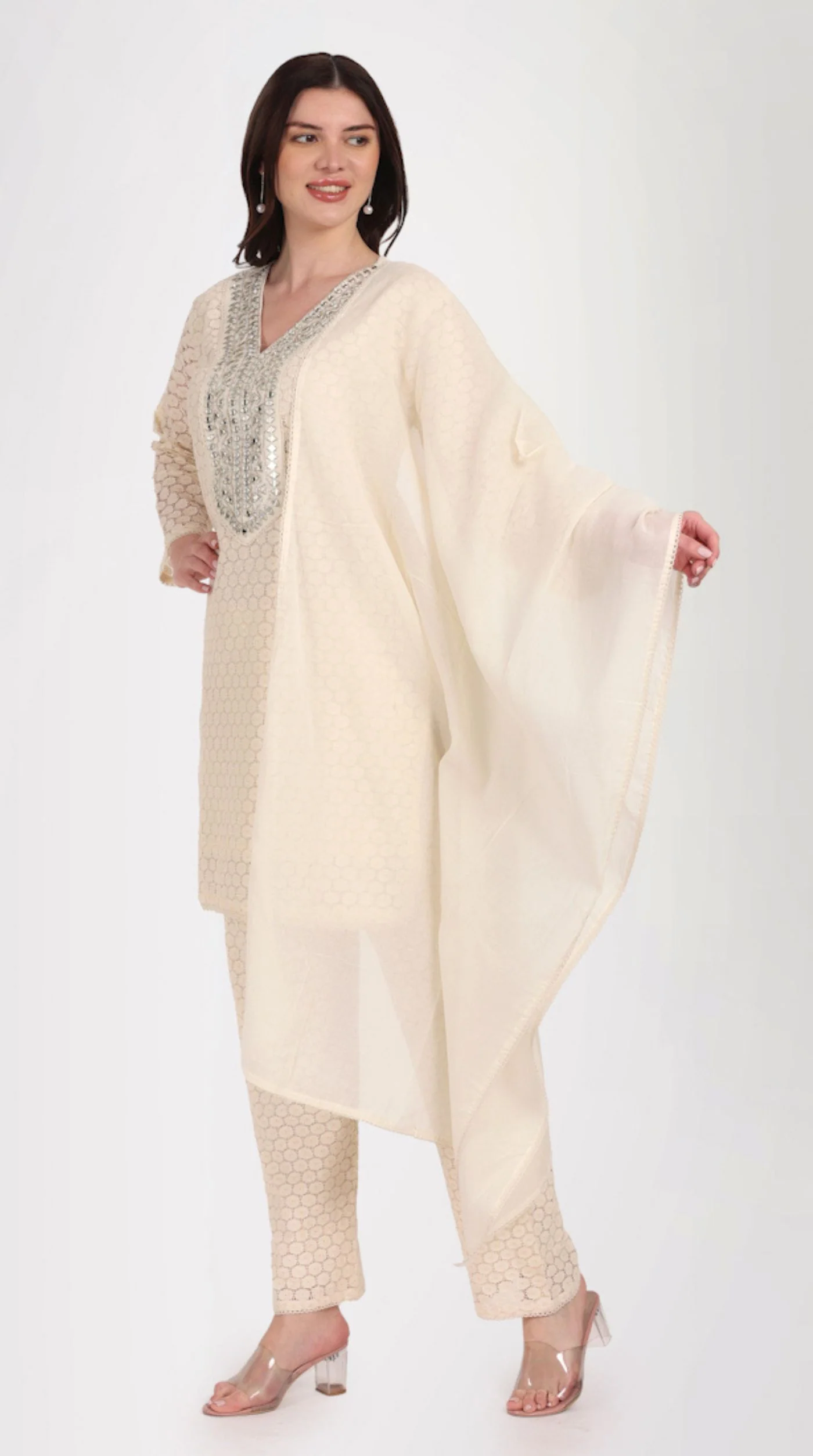 Ivory Embroidered Suit Set - Image 3