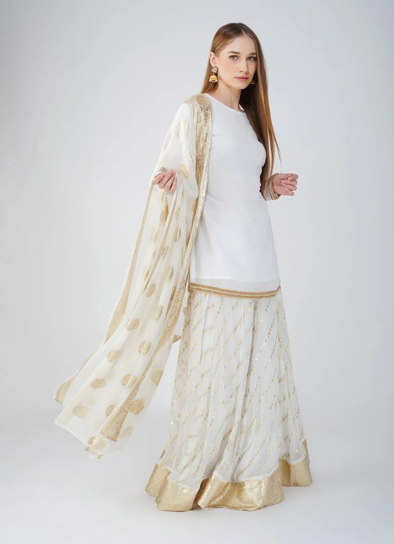 Ivory Georgette Jacquard Lehenga - Image 3