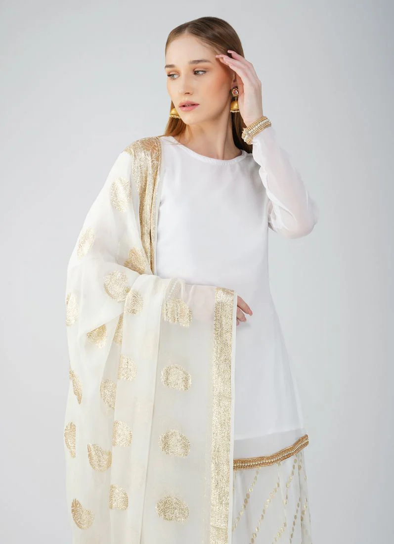 Ivory Georgette Jacquard Lehenga - Image 4