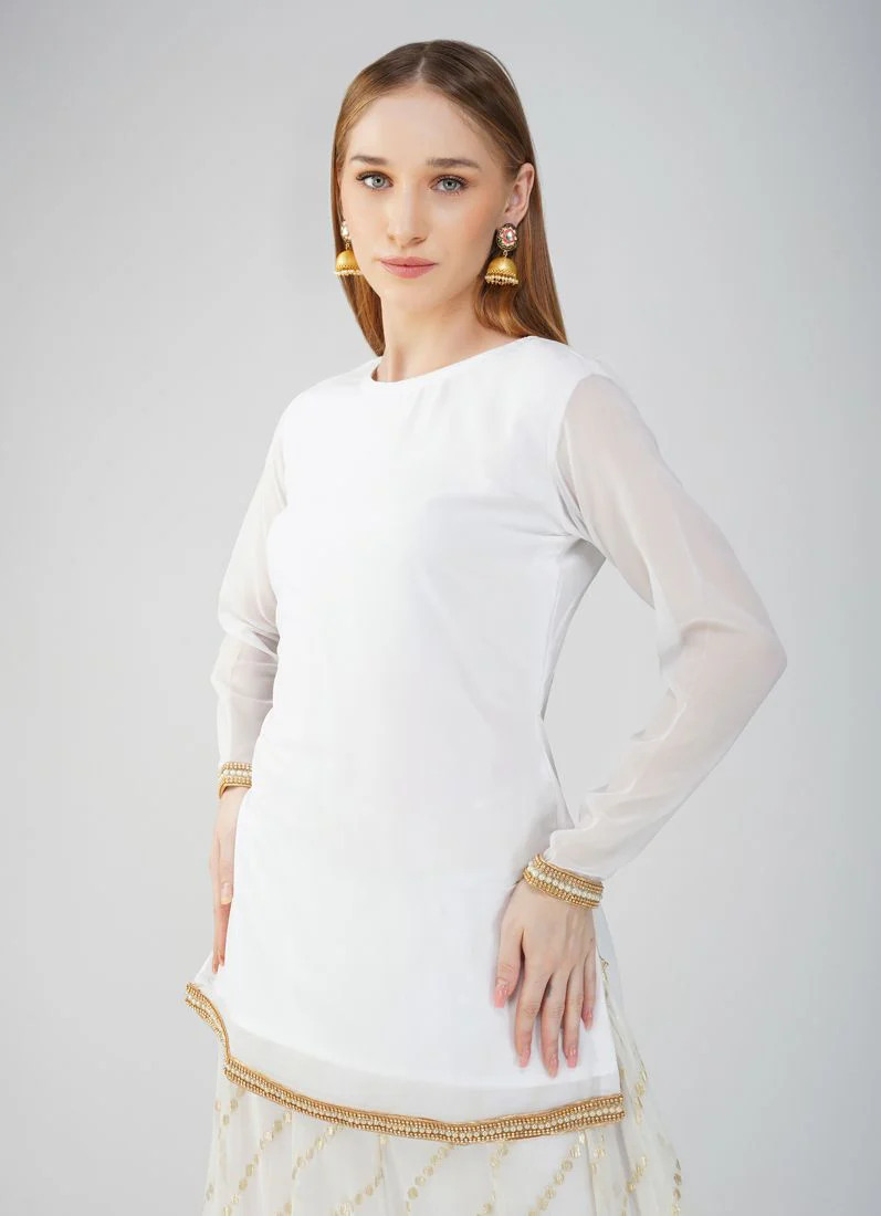 Ivory Georgette Jacquard Lehenga - Image 5