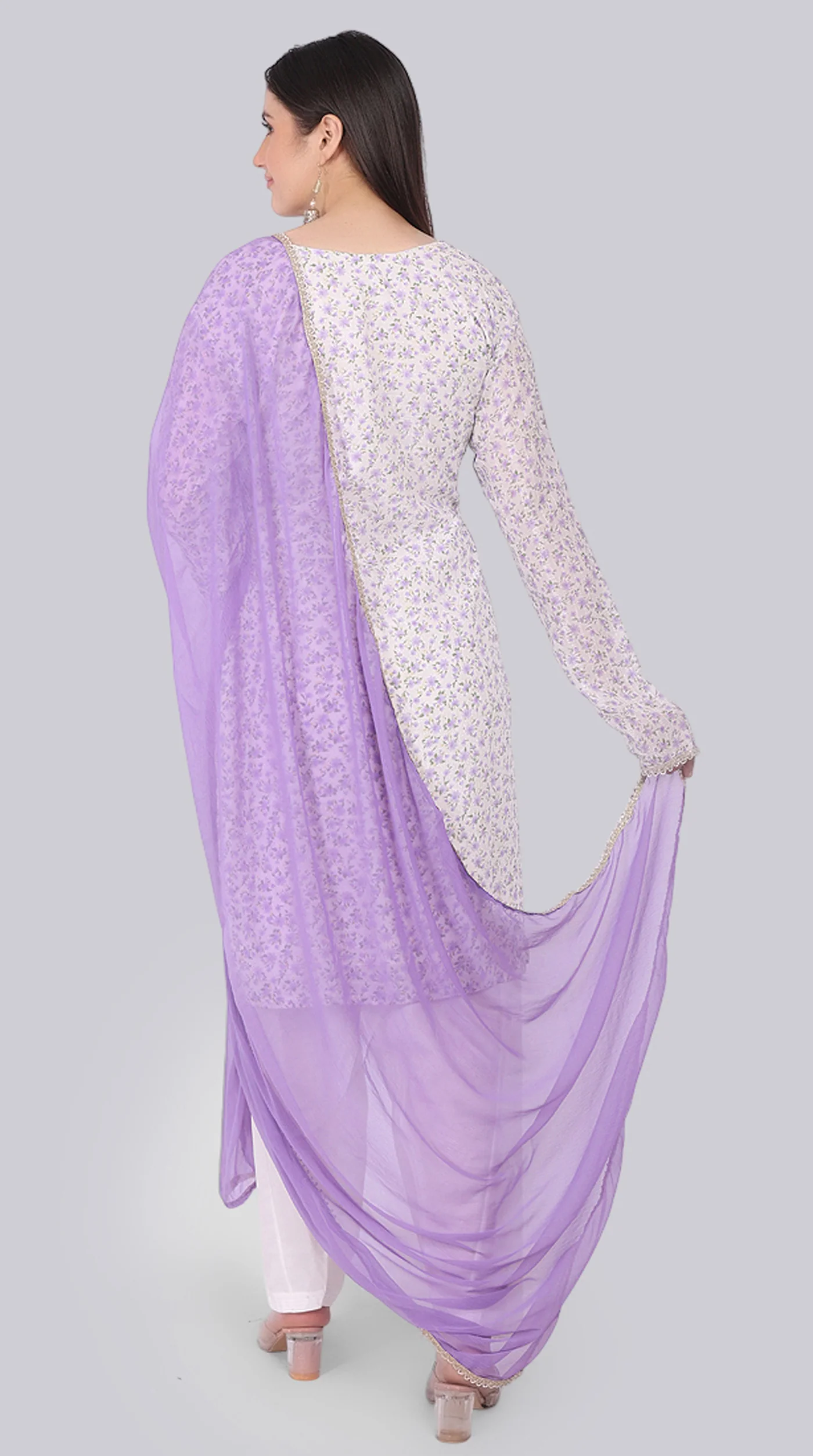 Ivory Georgette Shift Suit Set with Lavender Dupatta - Image 4