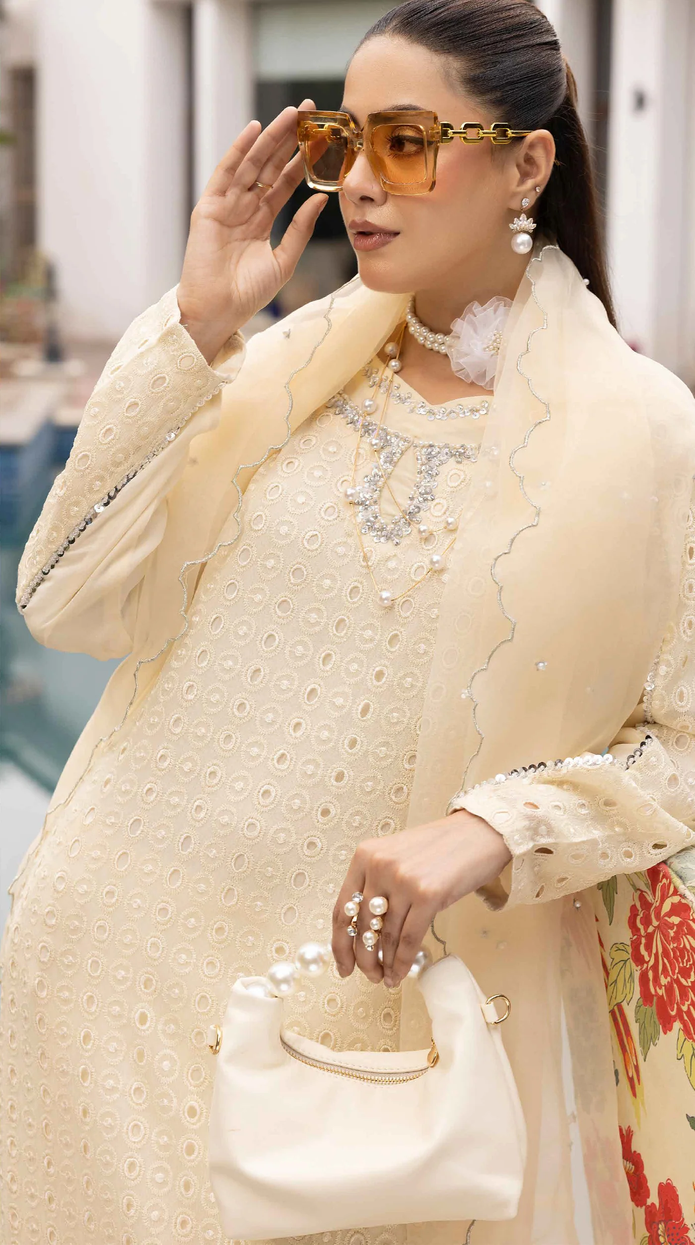 Ivory Noor Chikankari Farshi Suit Set - Image 2