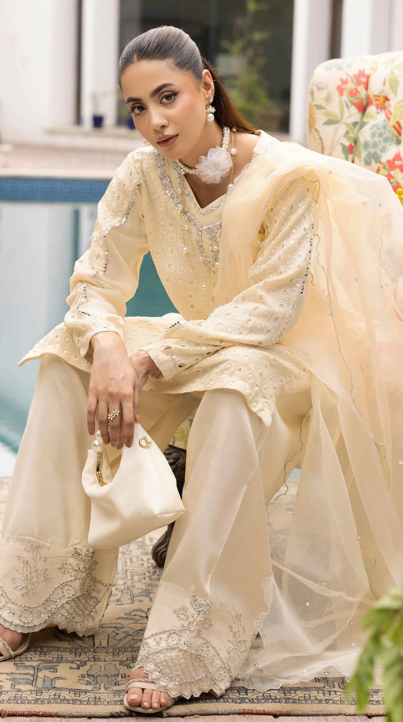 Ivory Noor Chikankari Farshi Suit Set - Image 3