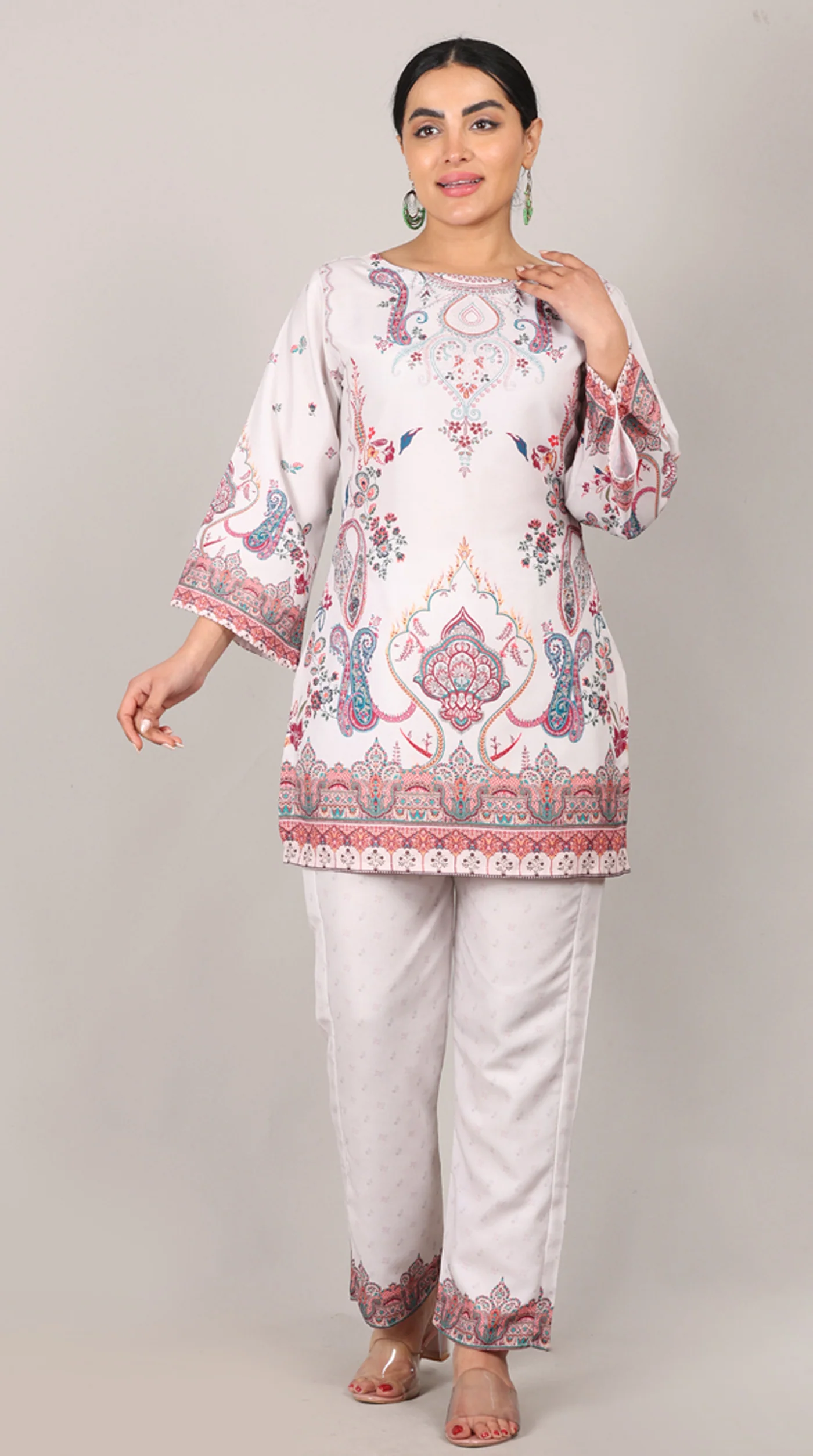 Off White Printed Rayon Suit Set - Image 7