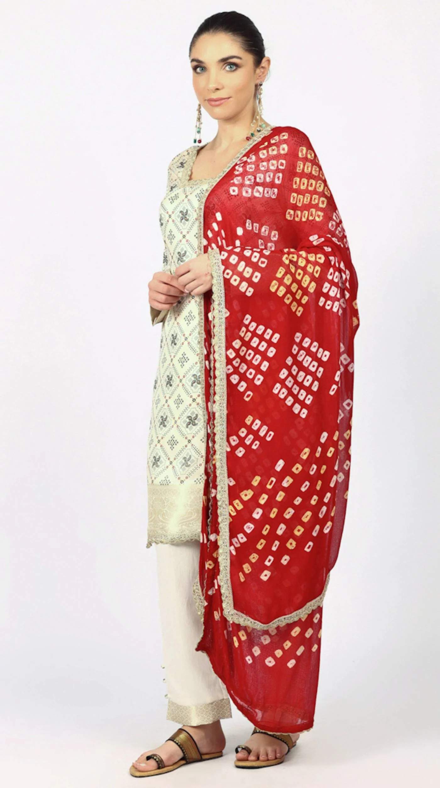 Ivory Silk Bandhani Printed Suit Set - Image 2