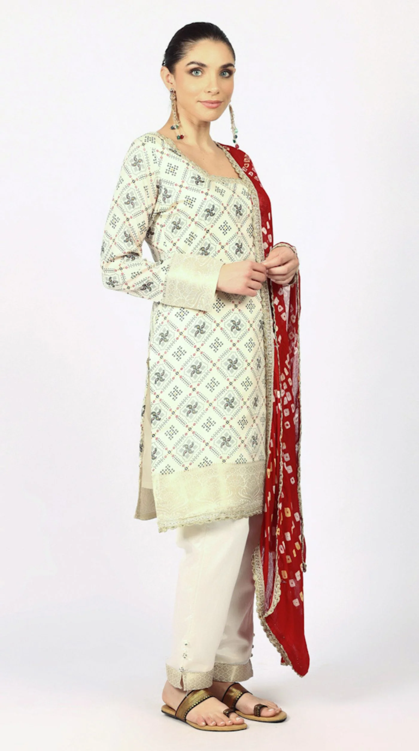 Ivory Silk Bandhani Printed Suit Set - Image 3