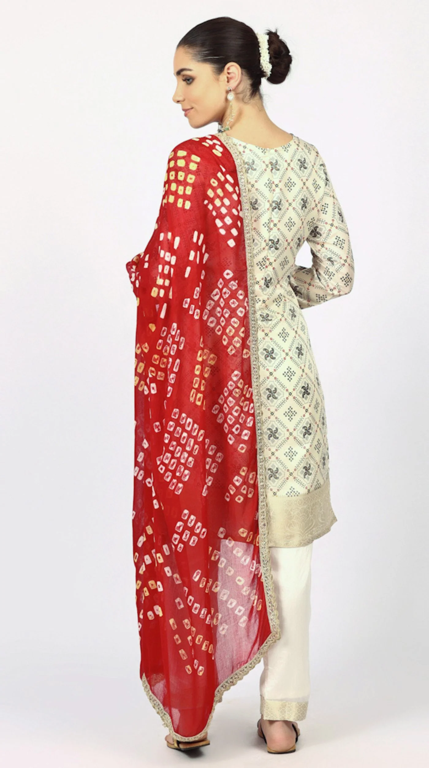 Ivory Silk Bandhani Printed Suit Set - Image 4