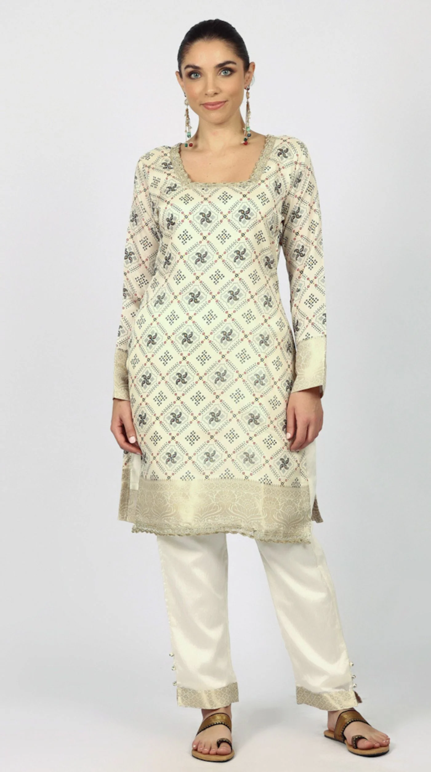 Ivory Silk Bandhani Printed Suit Set - Image 5