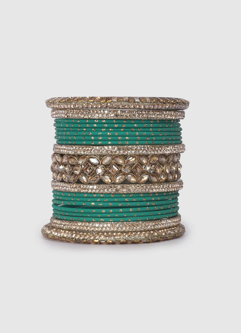 Jade Green Diamante Kara Double Bangle Set for Women â€“ Bridal Wedding Ethnic Jewellery - Image 5