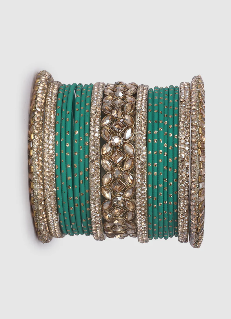 Jade Green Diamante Kara Double Bangle Set for Women â€“ Bridal Wedding Ethnic Jewellery - Image 6