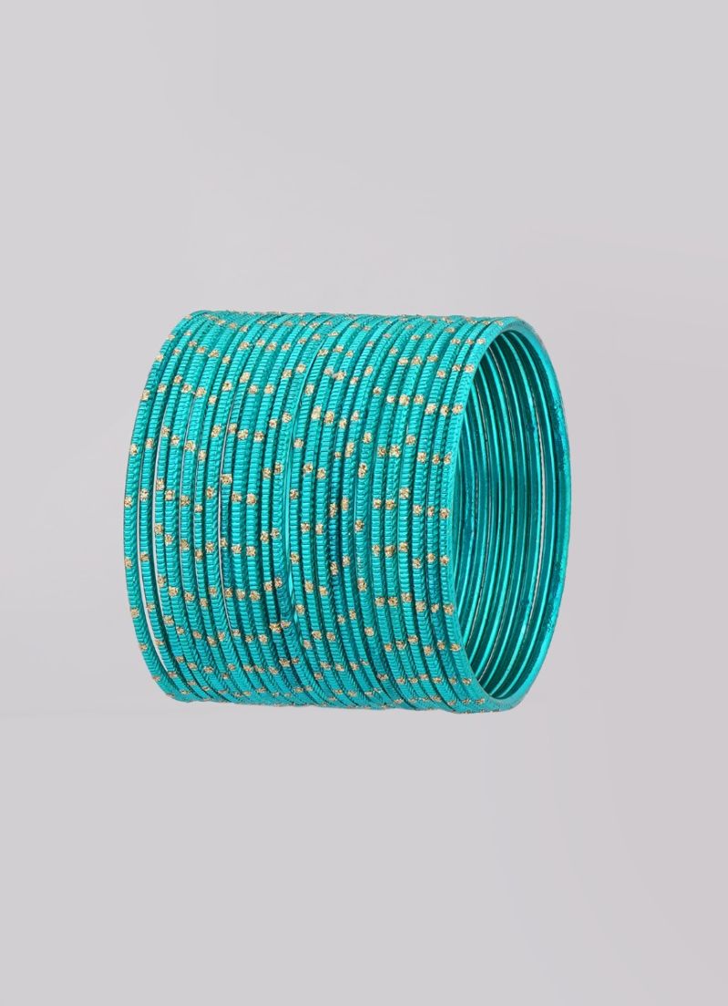 Jade Green Glitter Aluminum Bangles Set - Image 2