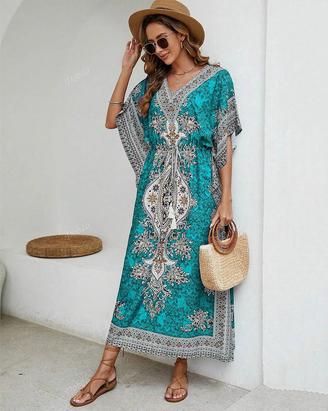 Jade Printed Viscose Kaftan One Size - Image 2