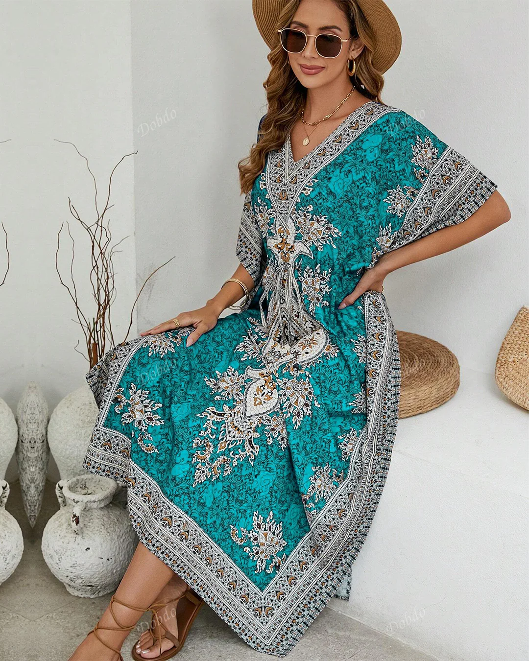 Jade Printed Viscose Kaftan One Size - Image 3