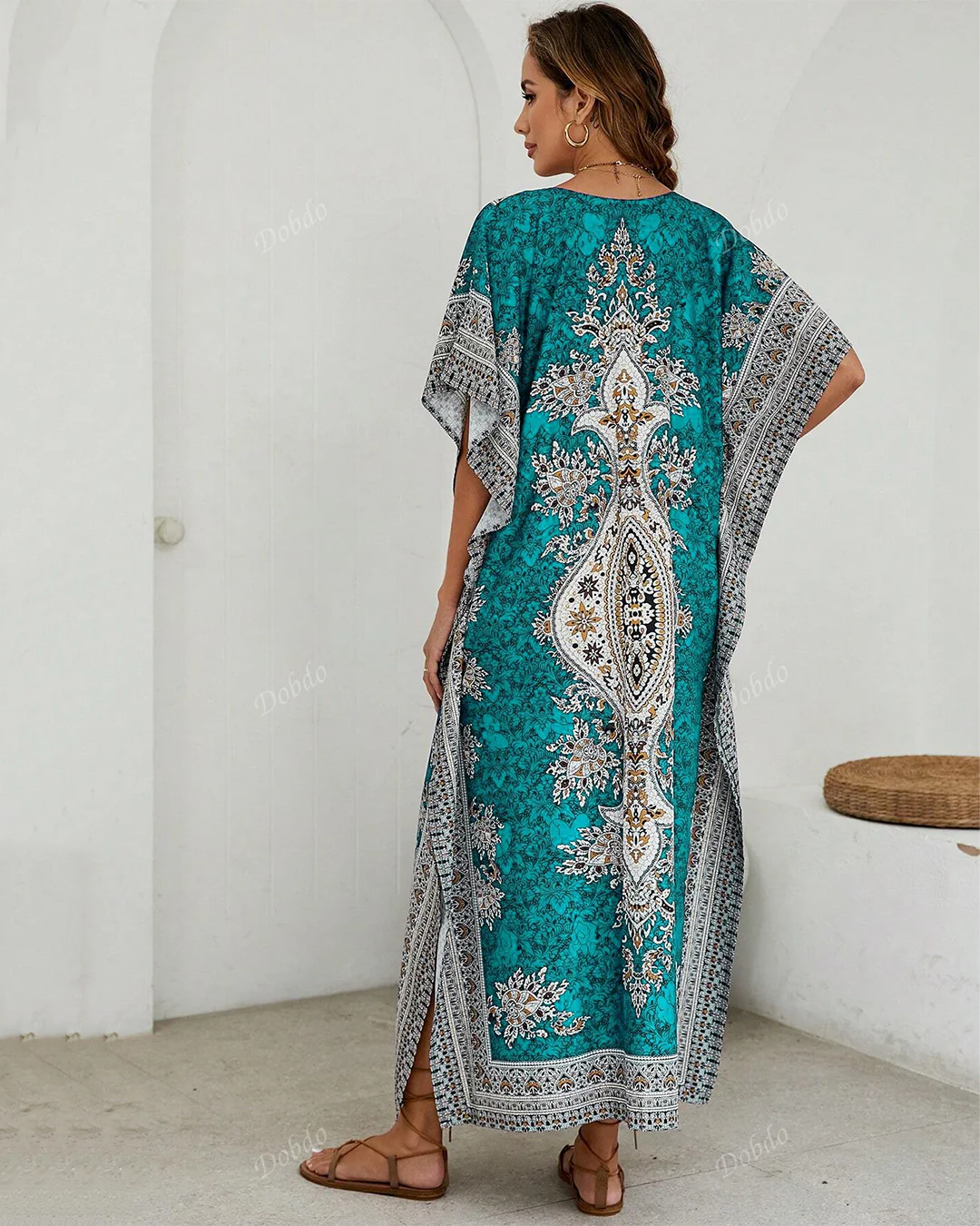 Jade Printed Viscose Kaftan One Size - Image 4