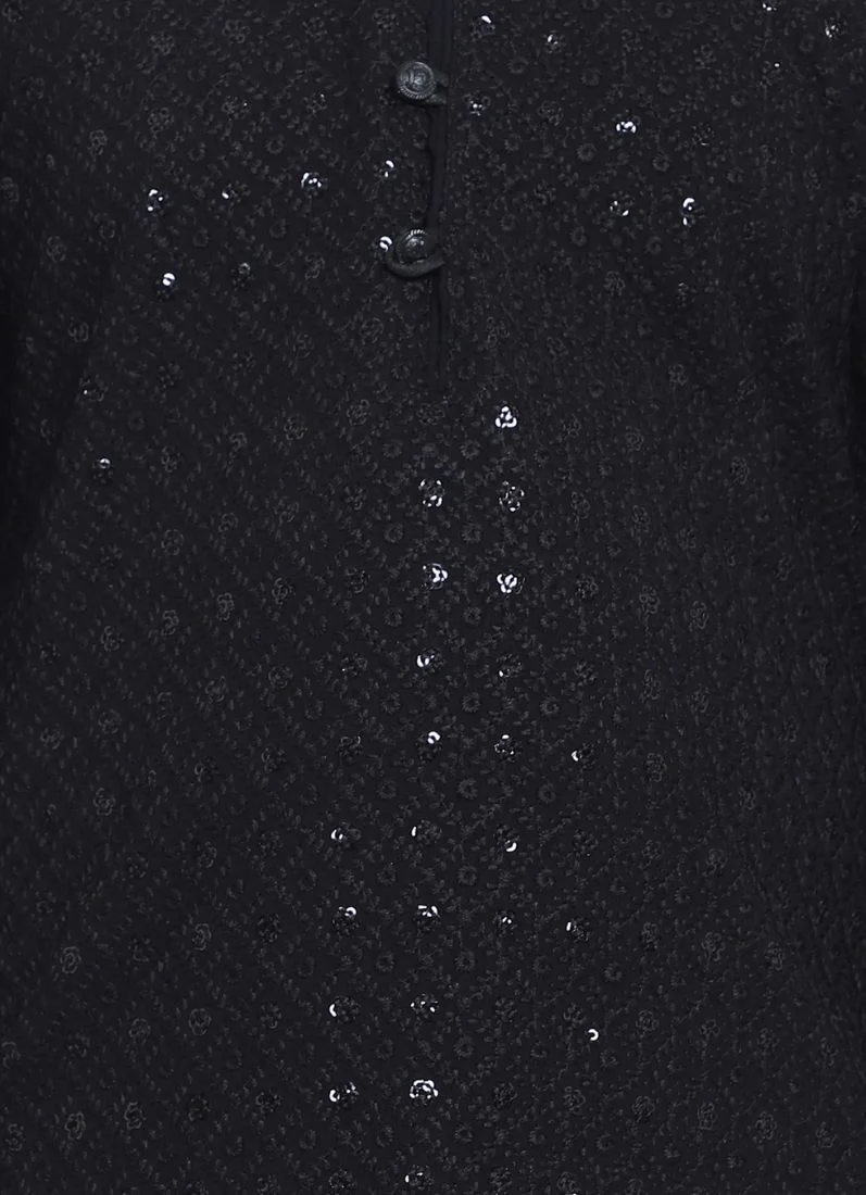 Kid's Black Chickankari Kurta Pajama Set - Image 5