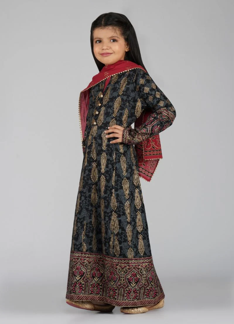 Kids Black Cotton Straight Cut Suit Set - Image 4