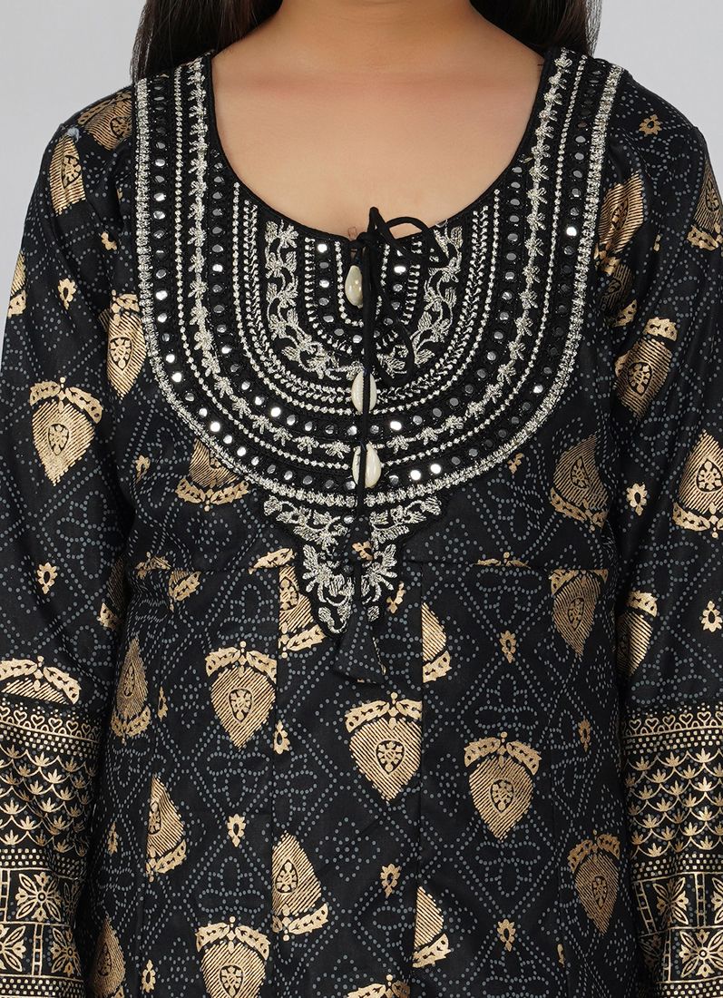 Kids Black Rayon Anarkali Suit Set - Image 4