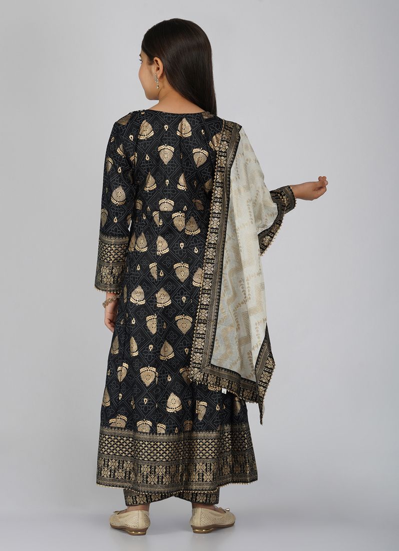 Kids Black Rayon Anarkali Suit Set - Image 5