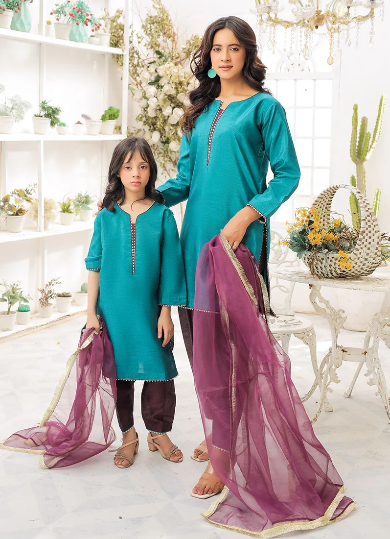 Kid's Blue-Purple Raw Silk Suit Set - Image 4