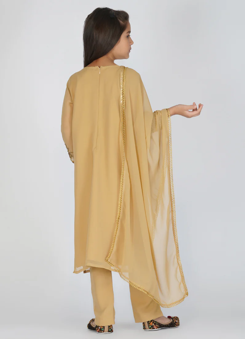 Kids Brown Georgette Straight Cut Suit Set - Image 3