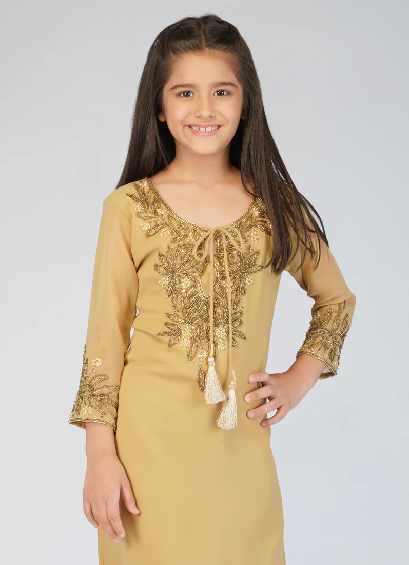 Kids Brown Georgette Straight Cut Suit Set - Image 6