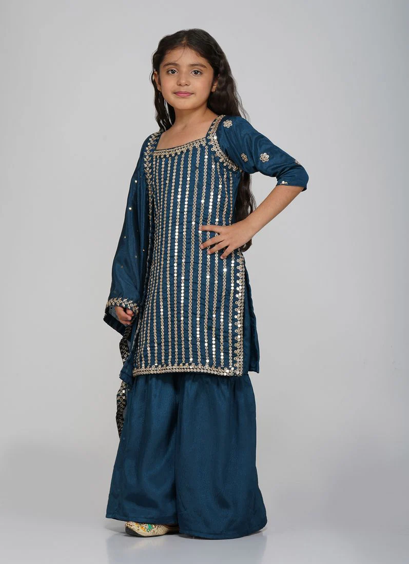 Kids Dark Green Chinon Suit Set - Image 2