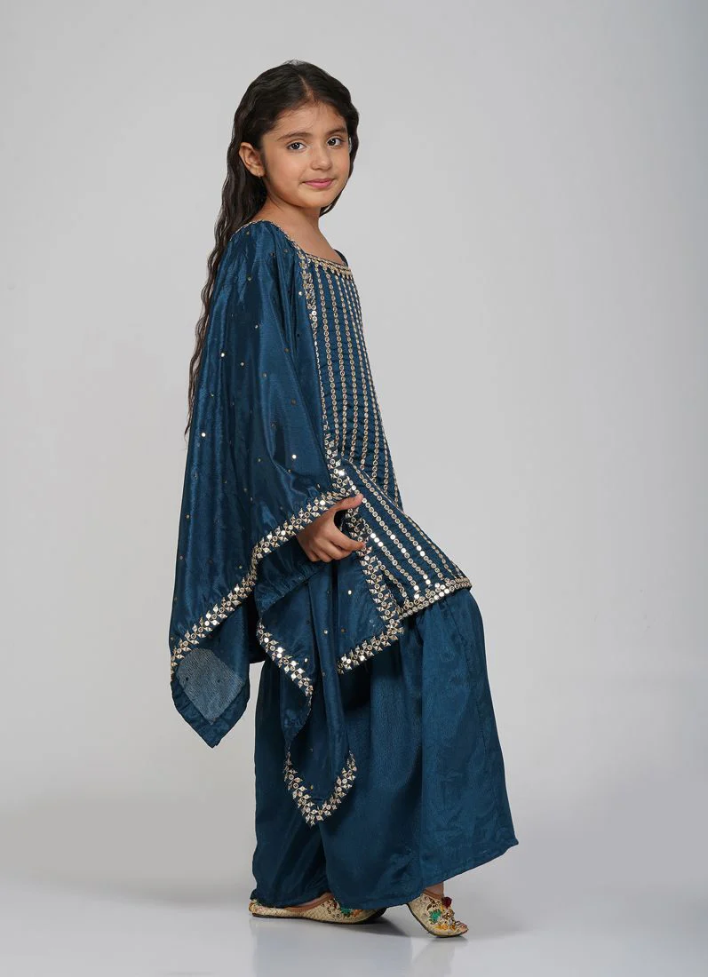 Kids Dark Green Chinon Suit Set - Image 3