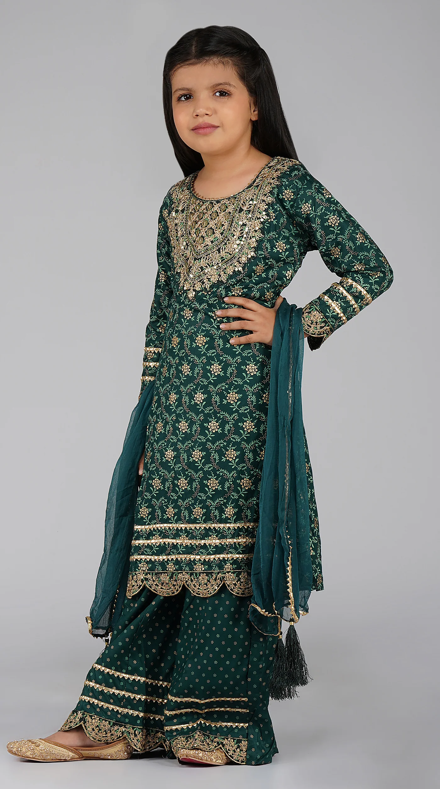 Kids  Embroidered Sharara Suit Set - Image 2