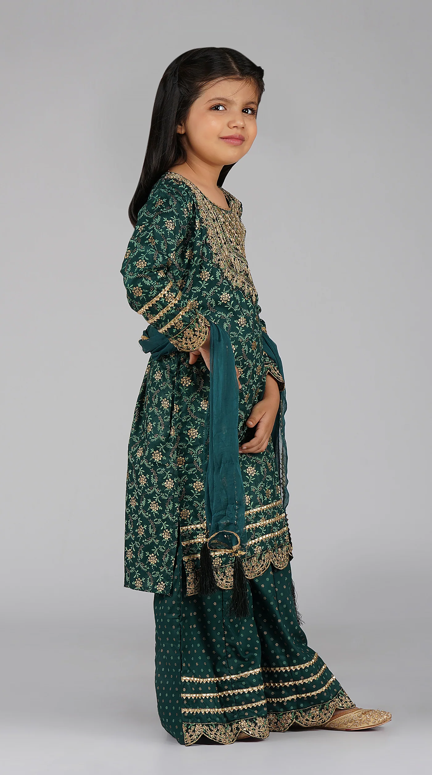 Kids  Embroidered Sharara Suit Set - Image 4