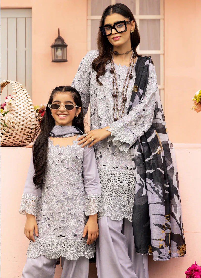 Kid's Grey Cutwork Suit Set - Image 2