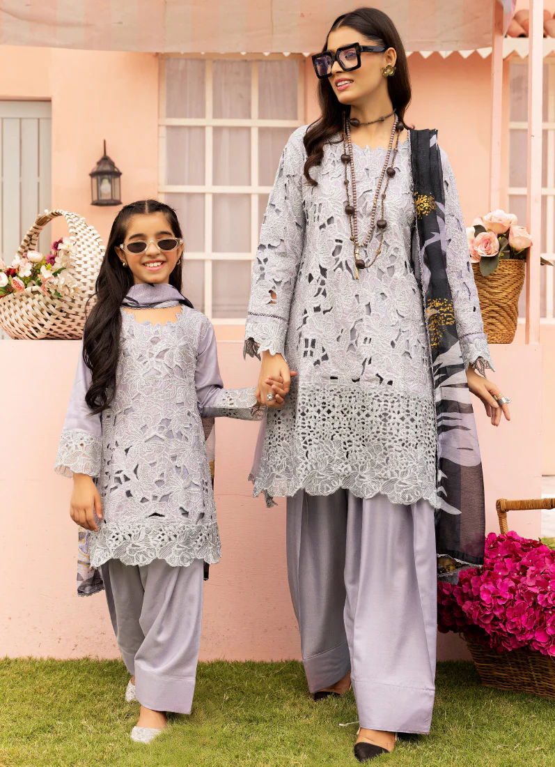 Kid's Grey Cutwork Suit Set - Image 3