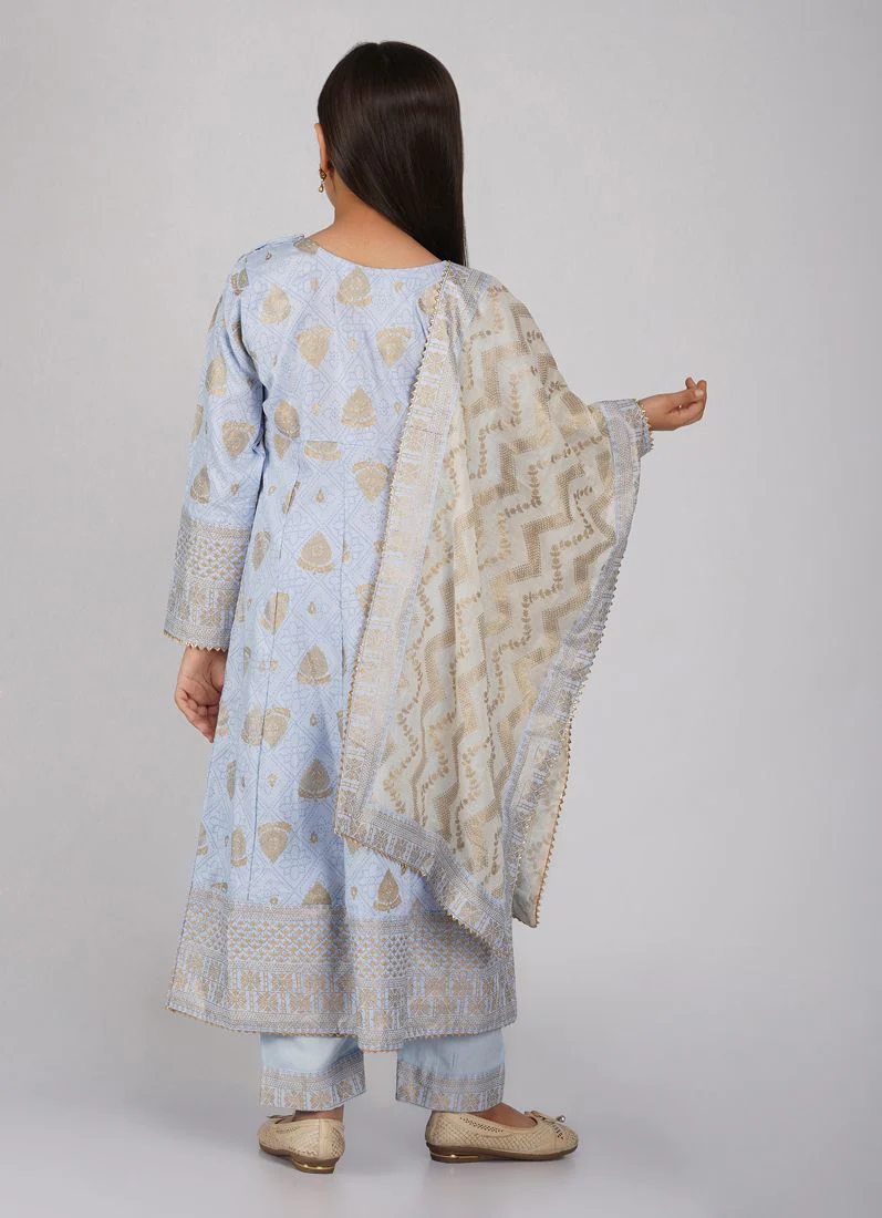 Kids Light Blue Rayon Anarkali Suit Set - Image 3