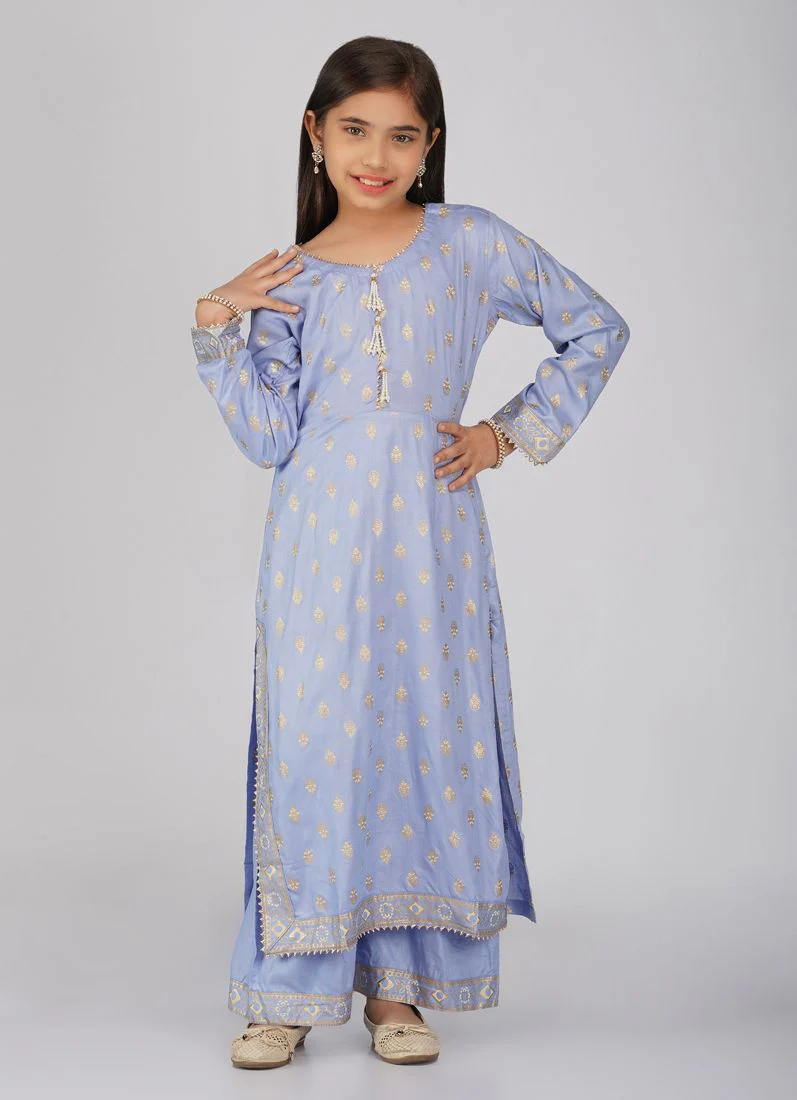Kids Lilac Rayon Printed Palazzo Suit Set - Image 3