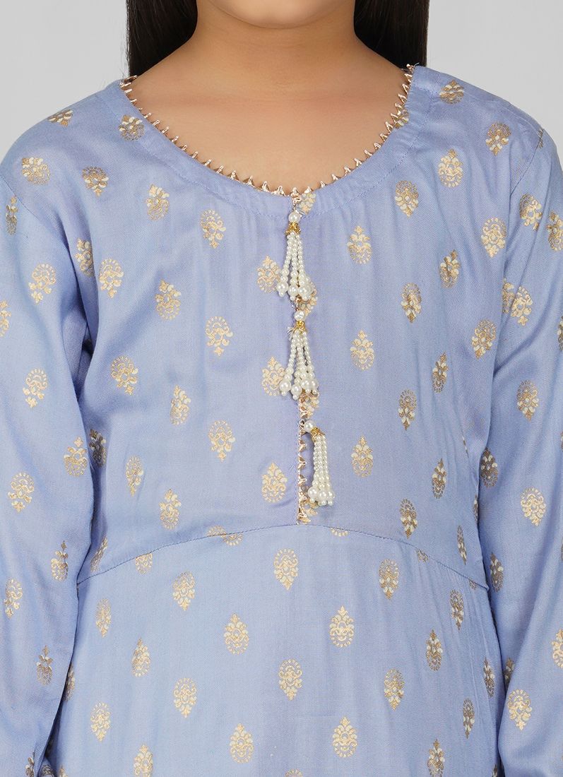 Kids Lilac Rayon Printed Palazzo Suit Set - Image 4