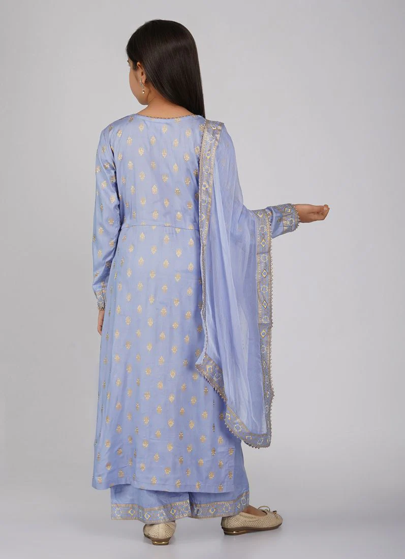 Kids Lilac Rayon Printed Palazzo Suit Set - Image 5