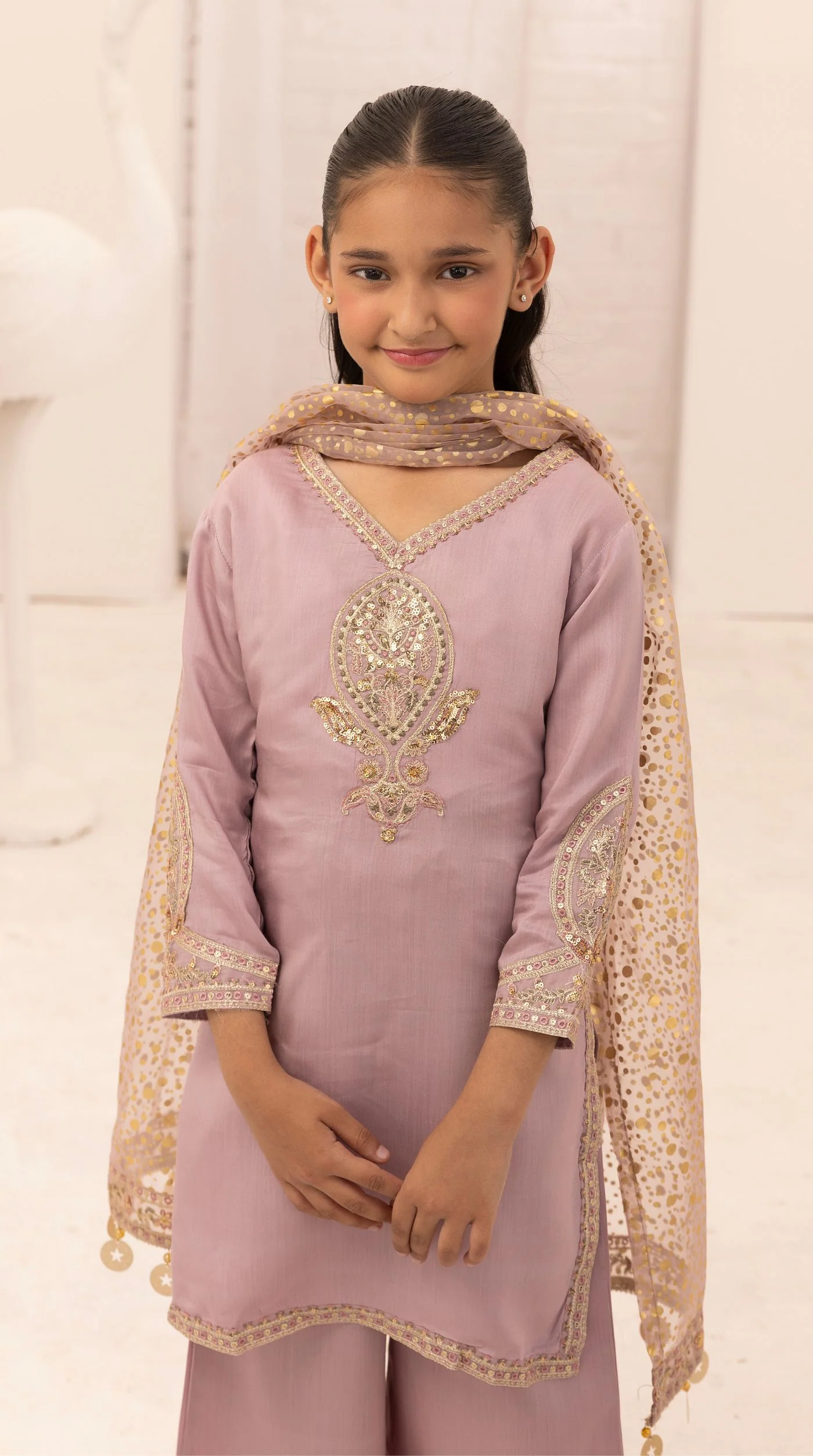 Kid's Purple Viscose Embroidered Kurta Palazzo Set - Image 4