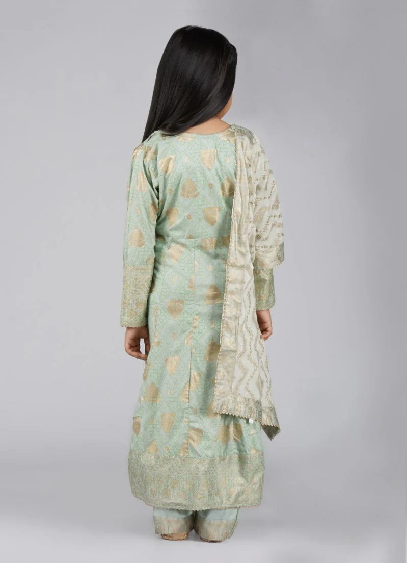Kids Mint Green Rayon Anarkali Suit Set - Image 4