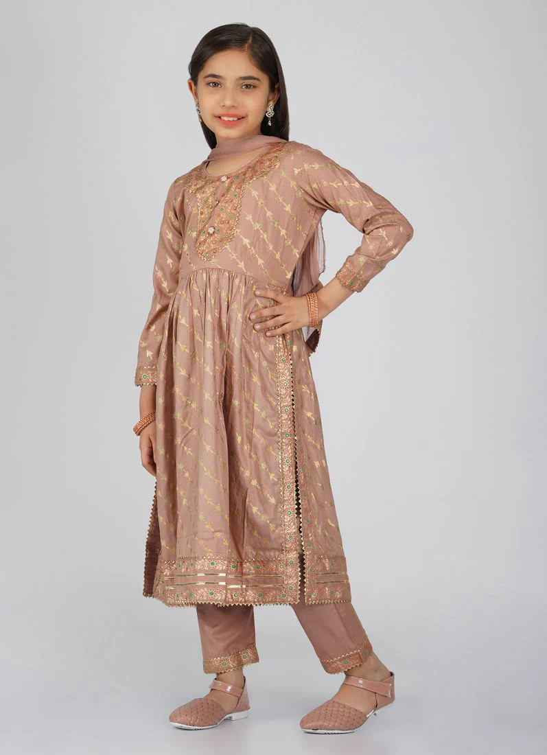 Kids Nude Rayon Naira Cut Suit Set - Image 2