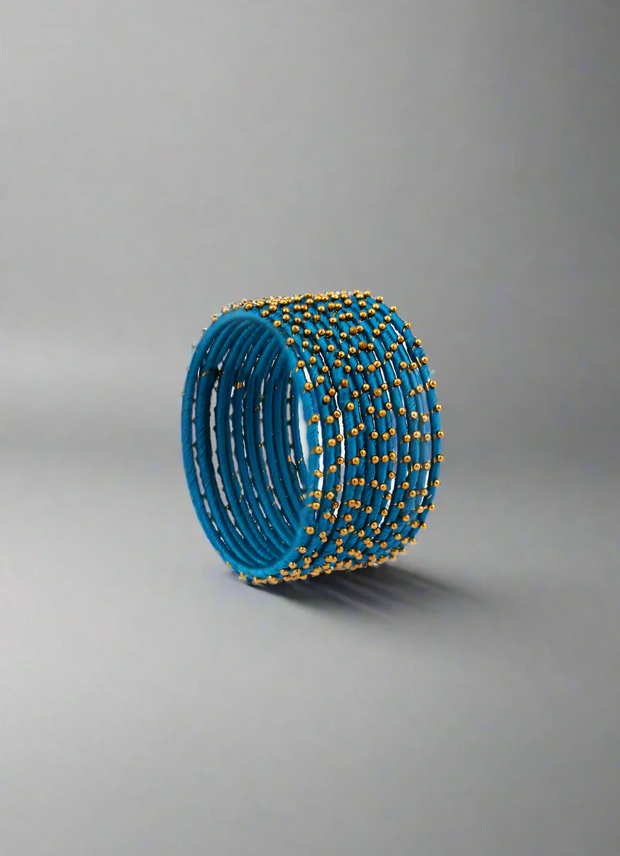 Kids Peacock Blue Bangles Set - Image 3
