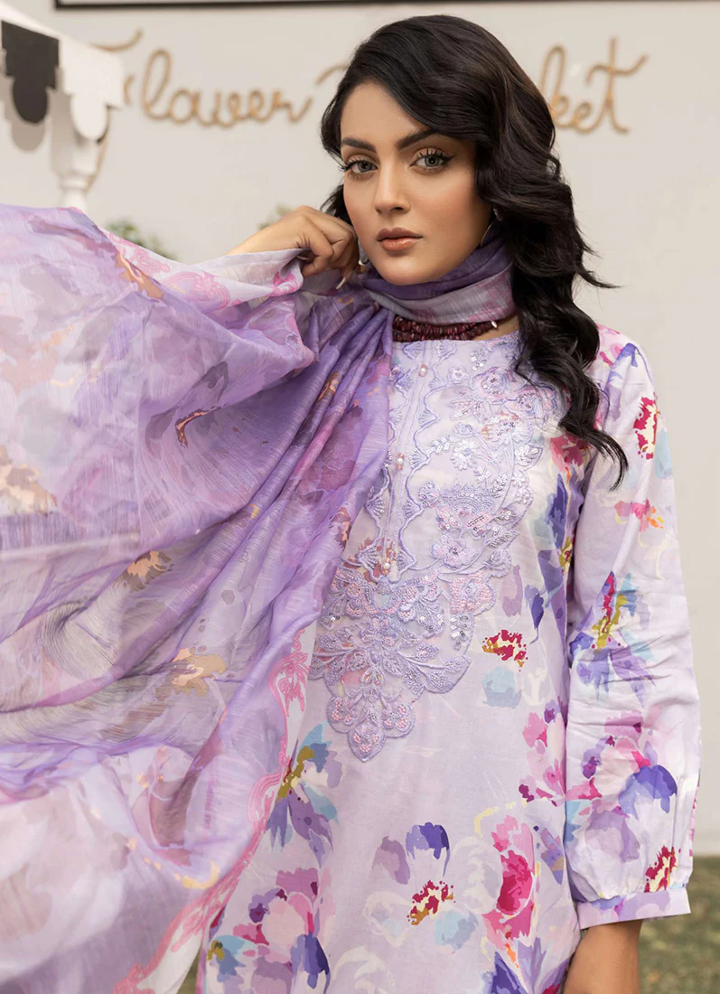 Lavendar Digital Printed Lawn Suit Set - Image 3