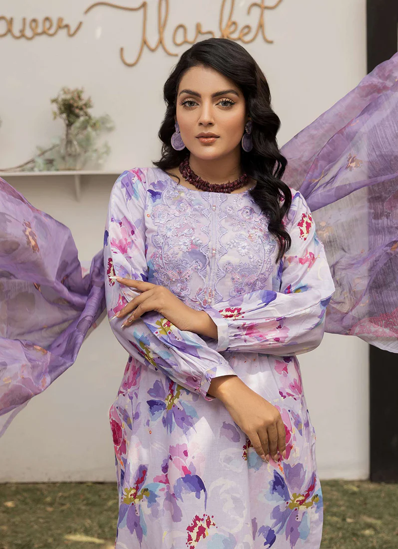 Lavendar Digital Printed Lawn Suit Set - Image 4