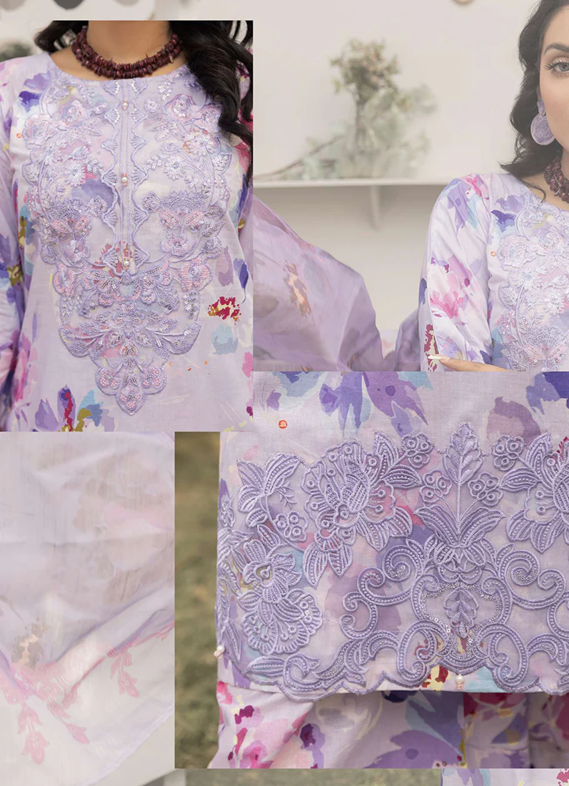 Lavendar Digital Printed Lawn Suit Set - Image 5